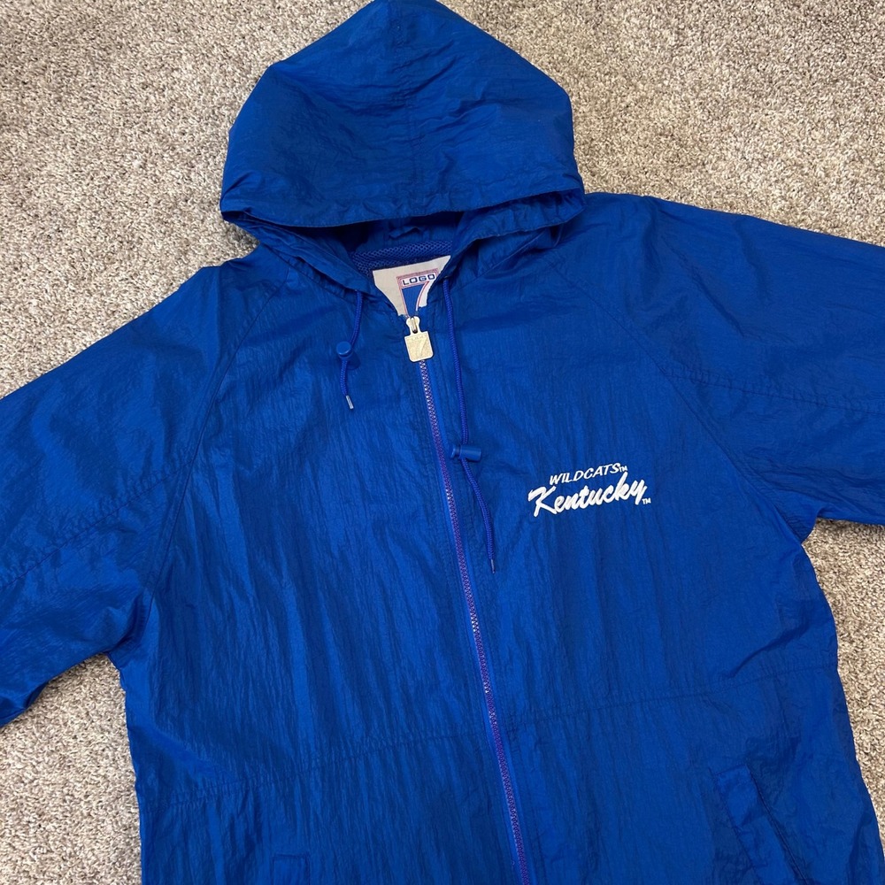 Vintage Kentucky Wildcats UK Windbreaker Jacket Men Size Medium Logo 7 Blue Long